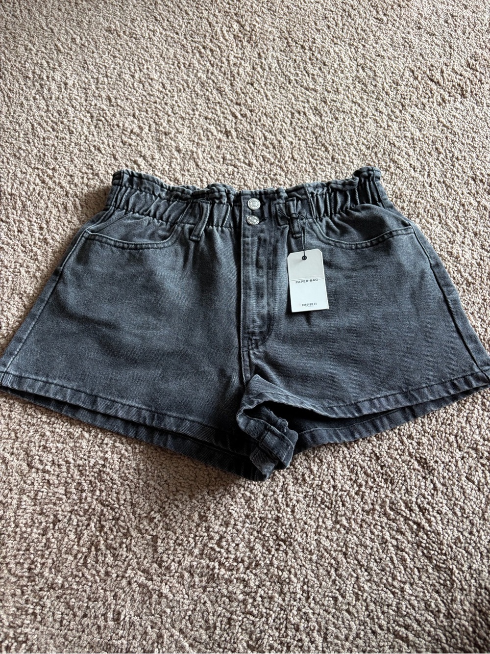 Forever 21 Black High-Waist Paperbag Denim Shorts